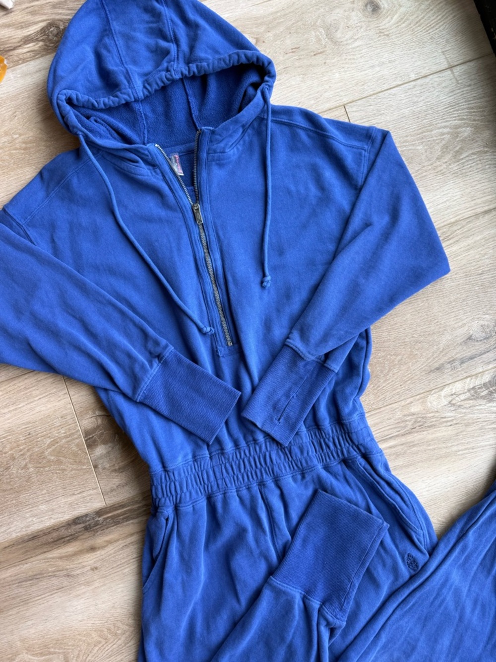 Free People FP Movement Blue Hooded Zip Jumpsuit